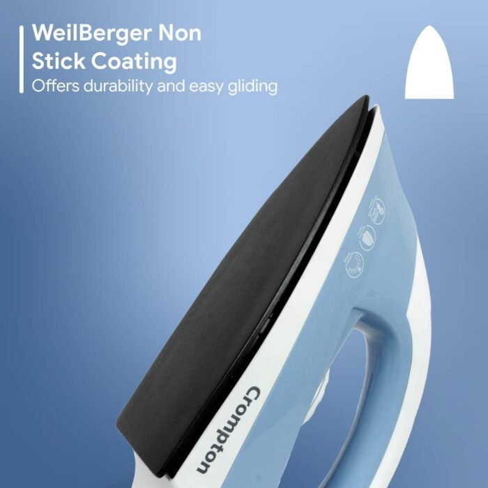 Crompton Brio 1000-Watts Dry Iron with Weilburger Coating (Sky Blue and White) - Image 2